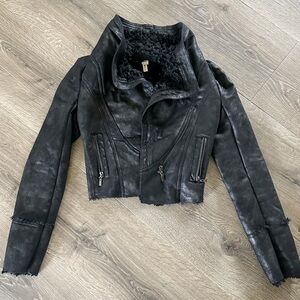 Faux suede fully lined shearling moto jacket